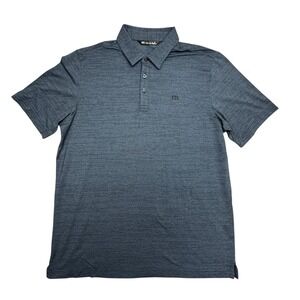 TravisMathew Polo Shirt Mens Large Blue Heather Stripe Golf Performance Stretch